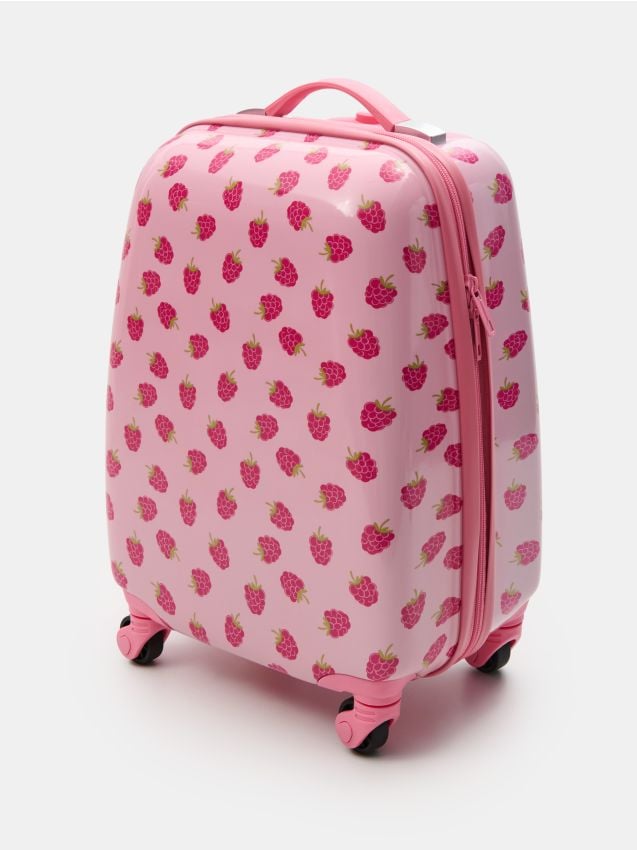 Sinsay - Valiză cu motiv de zmeură pe roți pivotante - roz-pastel