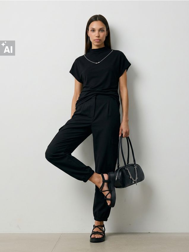 Sinsay - Pantaloni din material majoritar bumbac cu buzunare cargo - negru