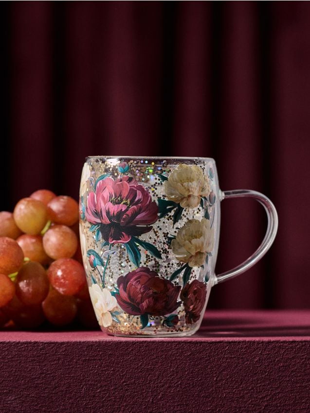 Sinsay - Cană de sticlă cu motiv floral - multicolor