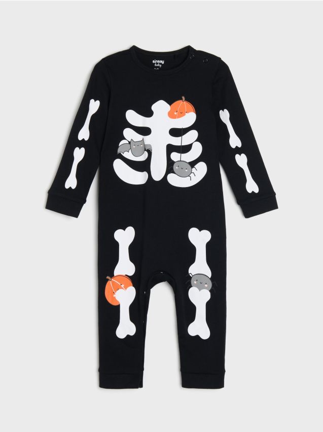 Sinsay - Salopetă de dormit din bumbac cu motiv de Halloween - negru