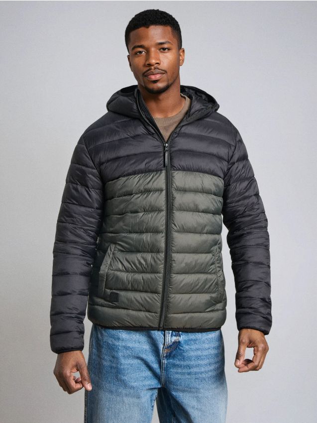 Sinsay - Prešívaná puffer bunda s kapucňou - khaki