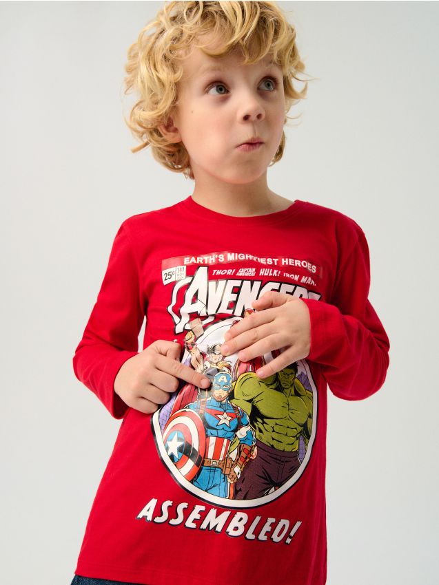 Sinsay - Tricou din bumbac cu imprimeu Avengers - roșu