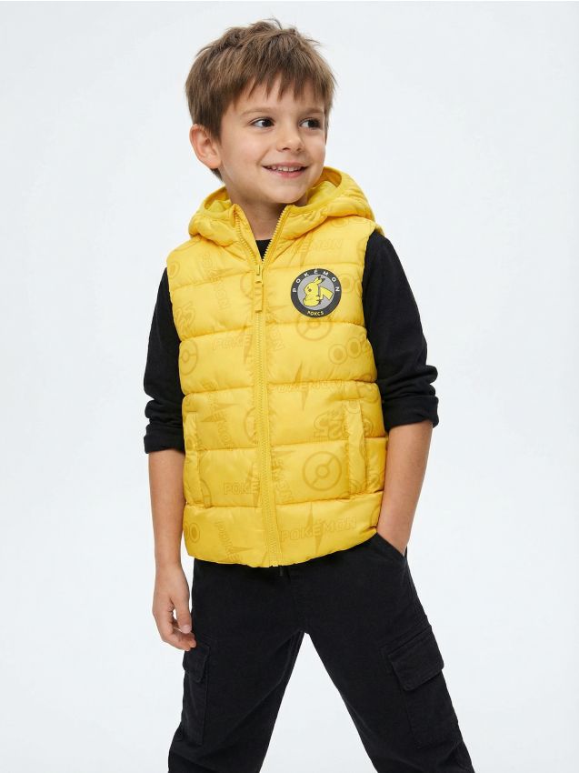 Sinsay - Vestă puffer matlasată cu glugă Pokemon - galben