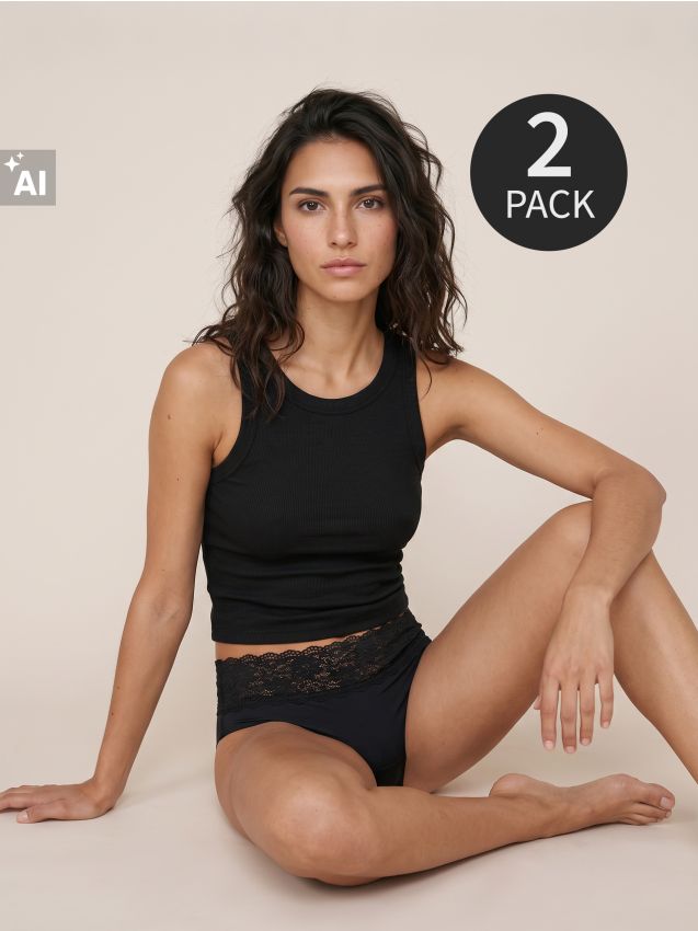 Sinsay - Chiloți cu talie înaltă și finisaj din dantelă 2 pack - multicolor
