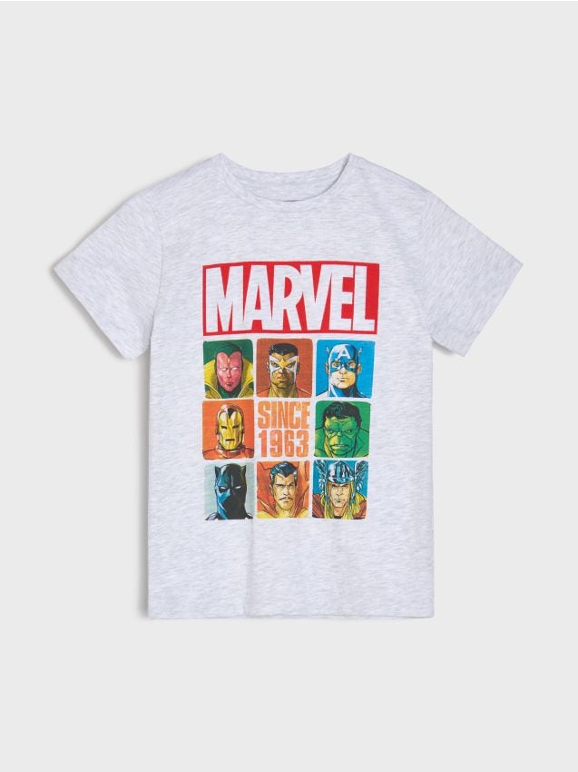 Sinsay - Bavlnená košeľa s potlačou Avengers - svetlošedá