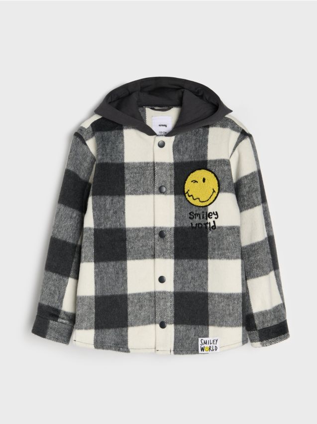 Sinsay - Jachetă shacket ecosez Smiley - negru