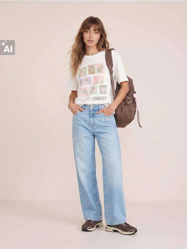 Sinsay - Tricou din bumbac cu imprimeu floral - crem