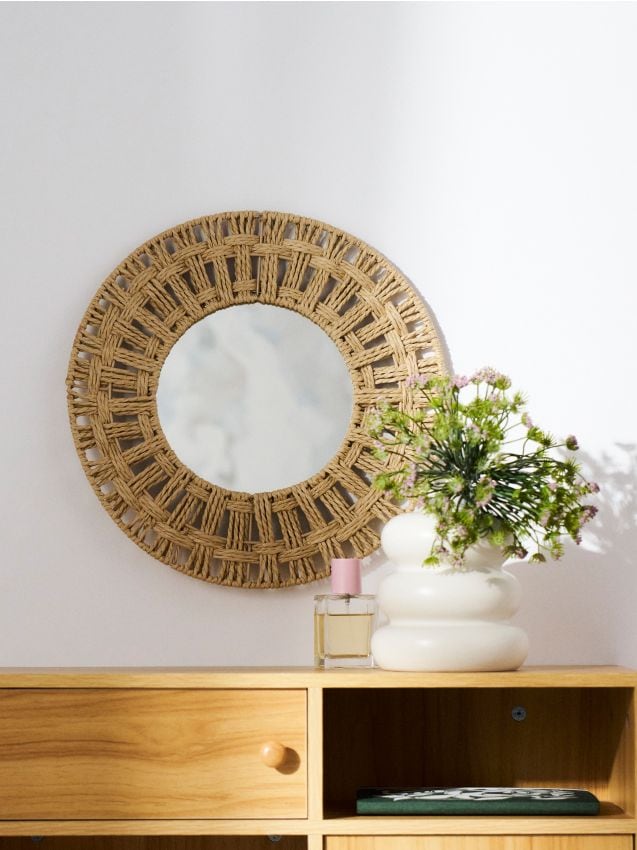 Sinsay - Oglindă decorativă rotundă cu ramă împletită - bej