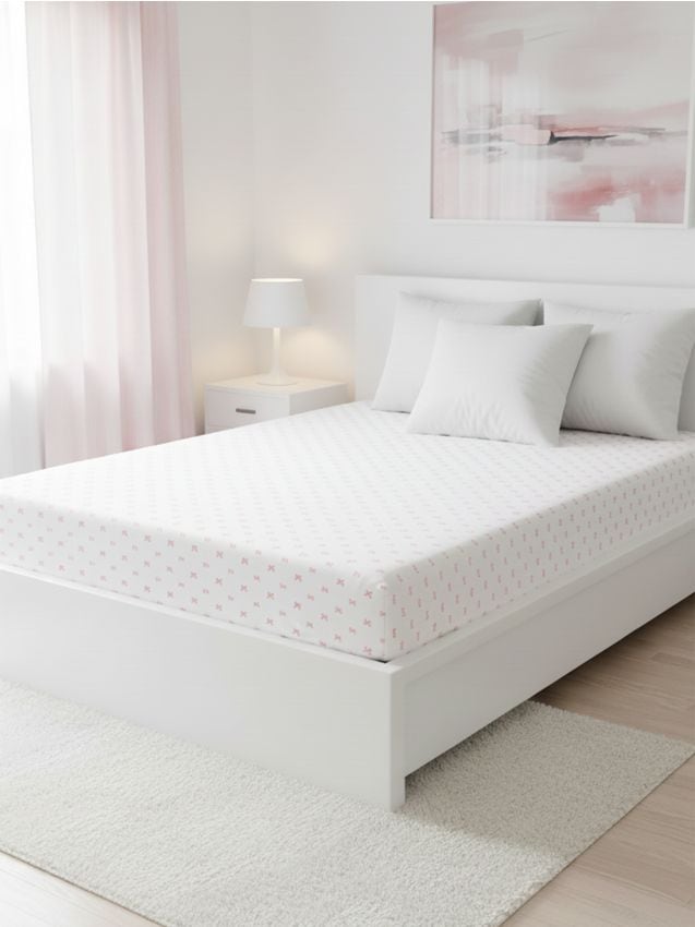 Sinsay - Cearșaf cu elastic cu imprimeu all-over cu fundițe - roz