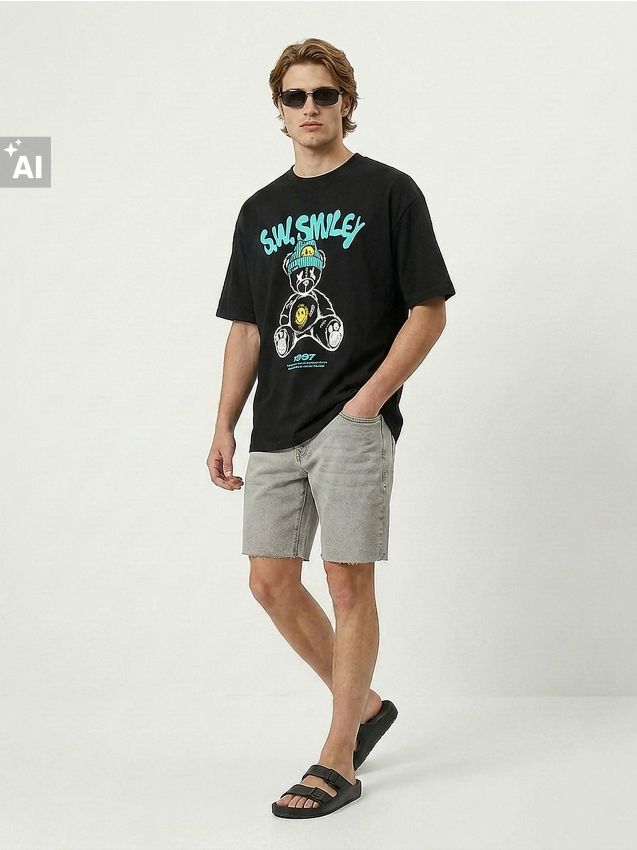 Sinsay - Tricou din bumbac cu imprimeu pe spate SmileyWorld® - negru