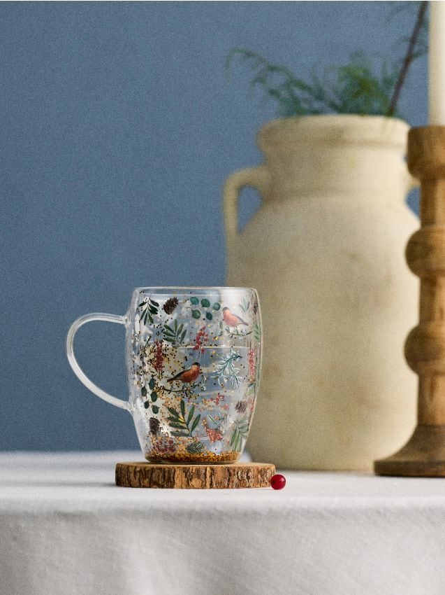 Sinsay - Cană din sticlă cu fund dublu și particule decorative - multicolor