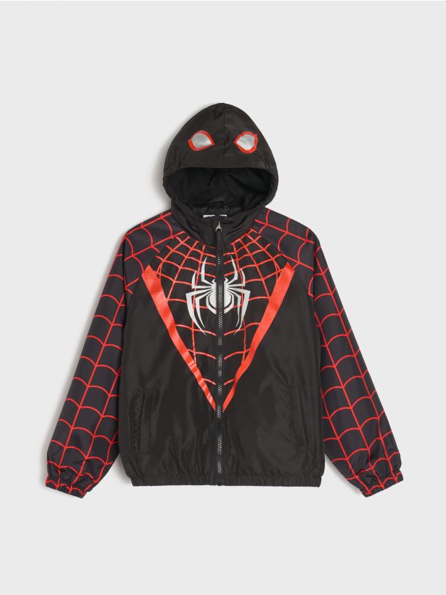 Sinsay - Kurtka wiatrówka z kapturem i ściągaczami Spider-Man - czarny