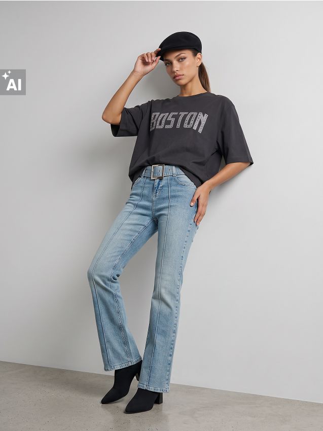 Sinsay - Tricou din bumbac cu text și ocheți metalici - gri-închis