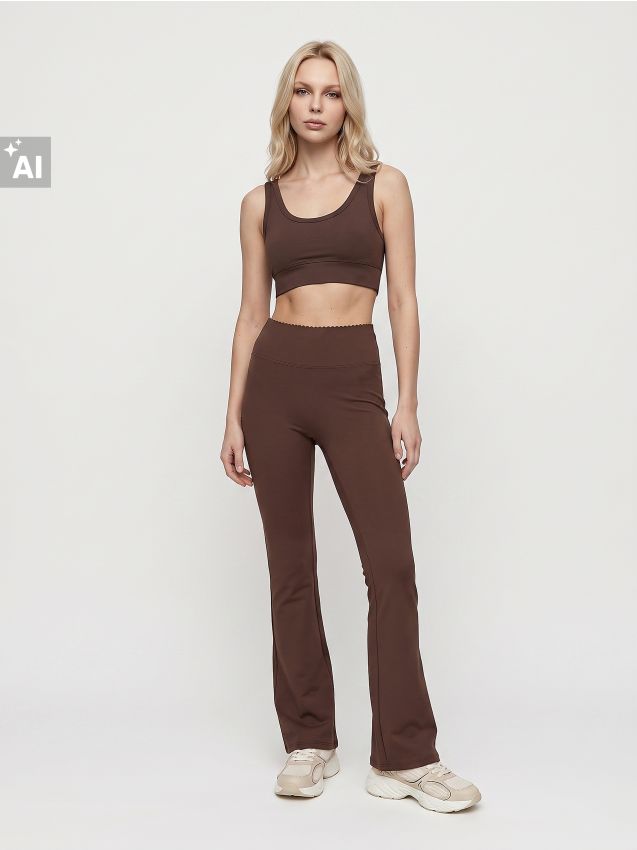 Sinsay - Pantaloni flare cu talie înaltă modelatoare - maro
