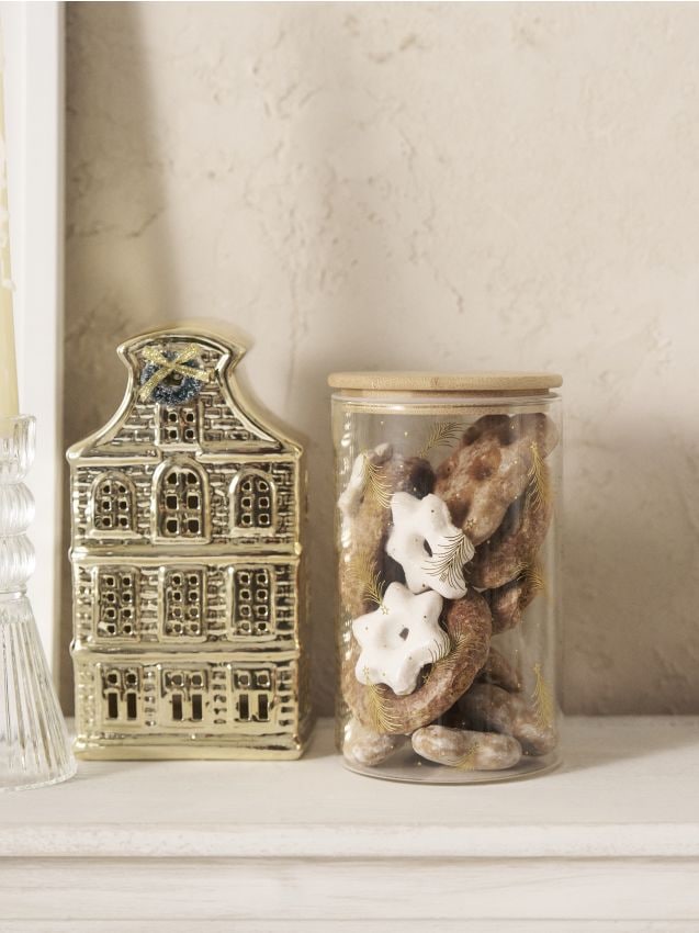 Sinsay - Sklenená nádoba na potraviny s motívom vianočných stromčekov - zlatá