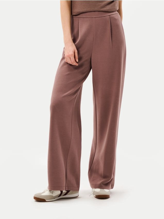 Sinsay - Nohavice wide leg z úpletu scuba - kávová