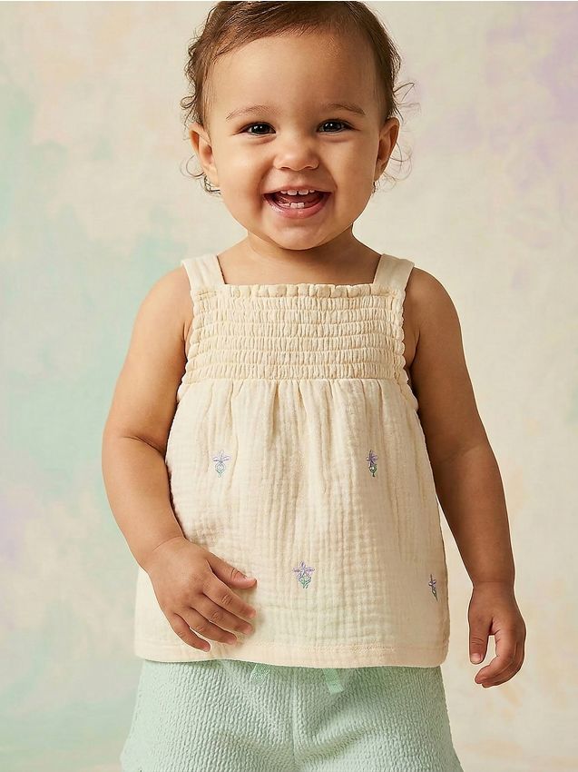 Sinsay - Bluză din bumbac cu bretele și motiv floral brodat - crem