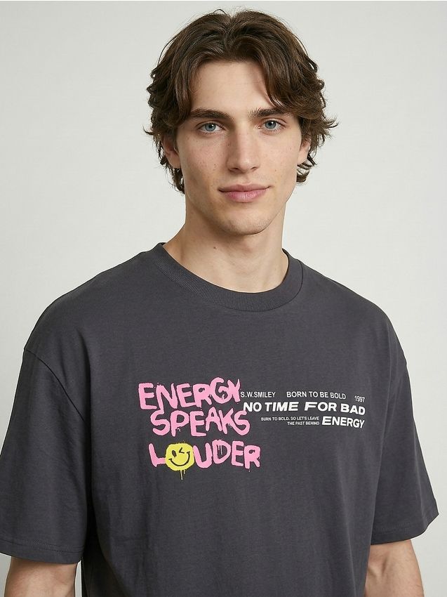 T-shirt in cotone con stampa sul retro Smiley World - grigio scuro