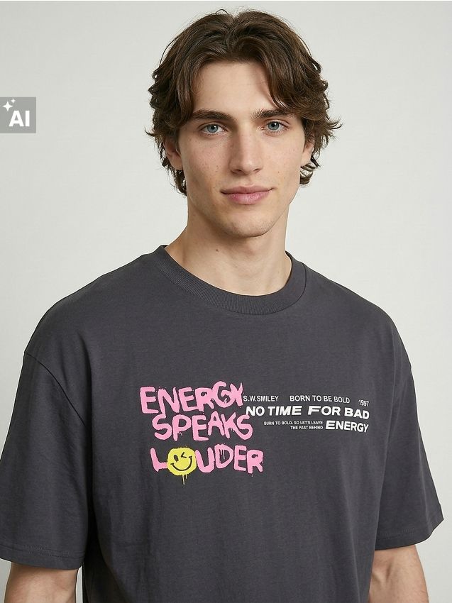 Sinsay - Tricou din bumbac cu imprimeu pe spate SmileyWorld® - gri-închis