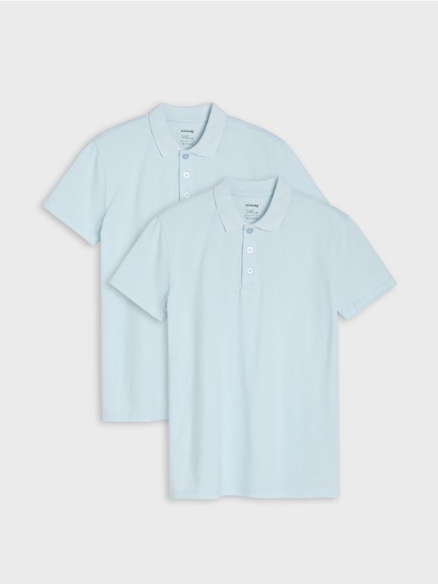 Sinsay - Tricouri polo din bumbac 2 pack - albastru-pal