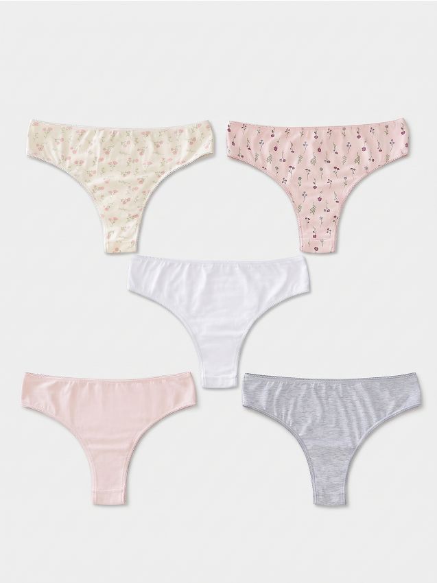 Sinsay - Bawełniane majtki brazilian z motywem kwiatowym 5 pack - wielobarwny