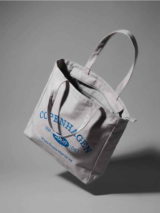 Sinsay - Geantă shopper cu broderie și amestec de bumbac - gri deschis