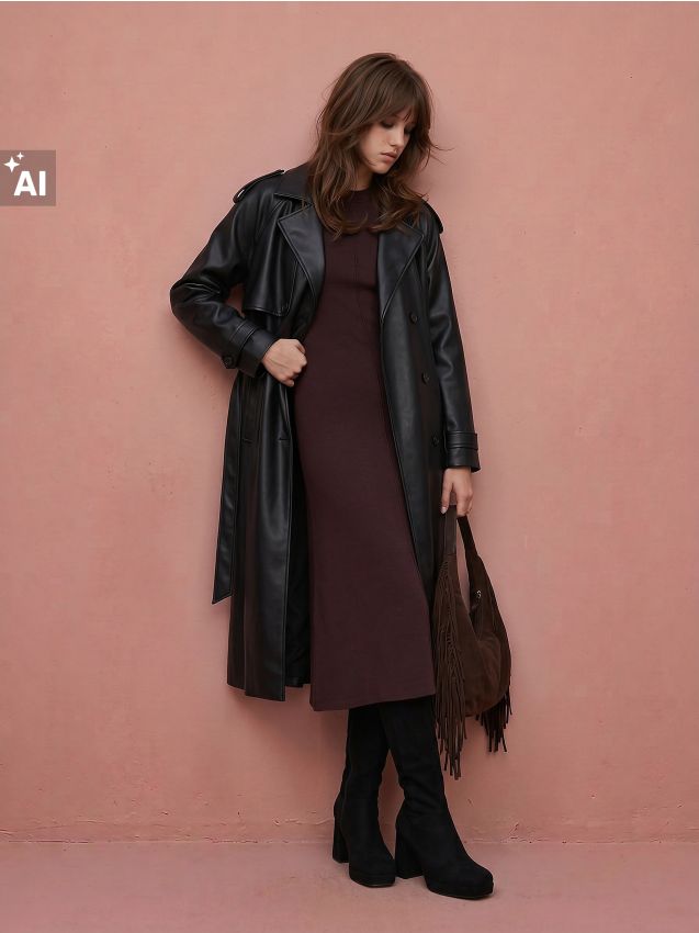 Sinsay - Rochie midi tricotată cu guler înalt - maro-închis