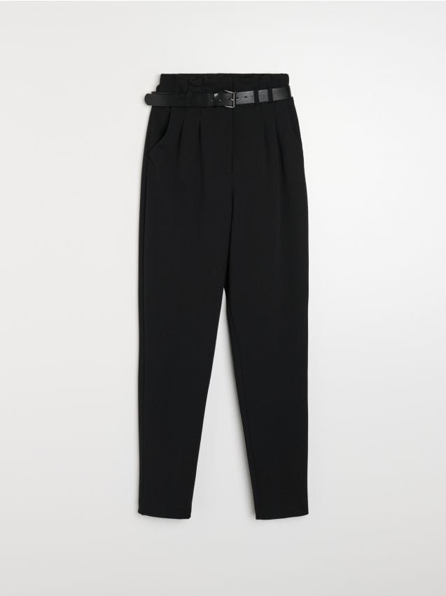 Sinsay - Eleganckie cygaretki paperbag z paskiem - czarny