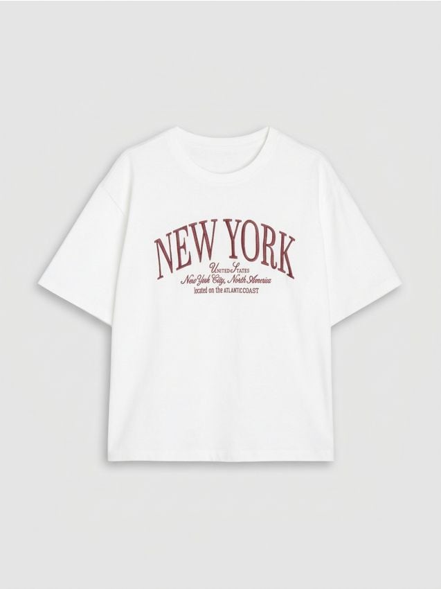 Sinsay - Tricou din bumbac cu inscripție New York - alb