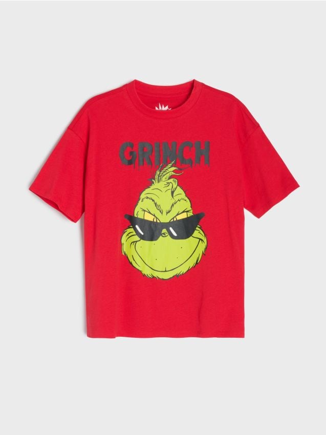 Sinsay - Tricou din bumbac cu motiv de Crăciun Grinch - roșu