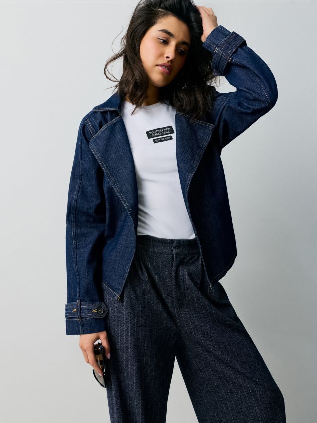 Sinsay - Tricou din bumbac, cu aplicație - alb