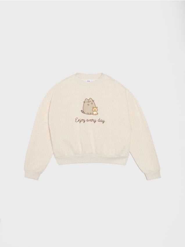 Sinsay - Hanorac crewneck Pusheen the Cat - bej