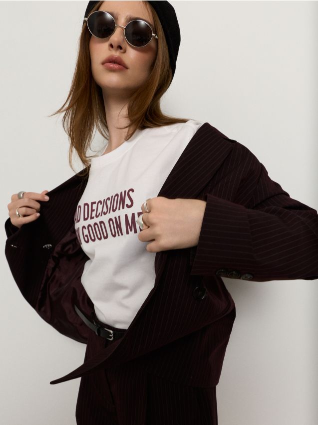 Sinsay - Tricou din bumbac cu inscripție - alb