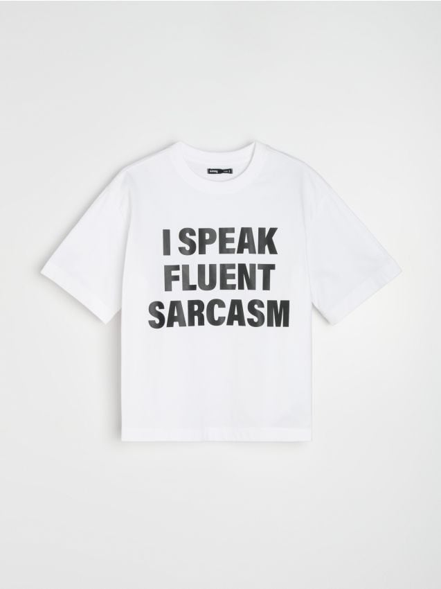 Sinsay - Tricou din bumbac cu inscripție - alb