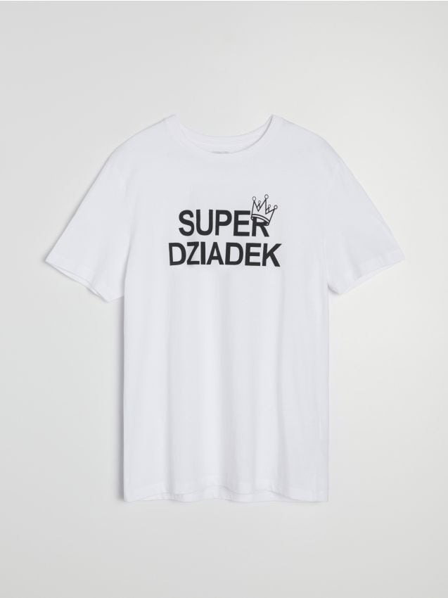 Sinsay - Bawełniana koszulka z napisem na dzień dziadka - biały