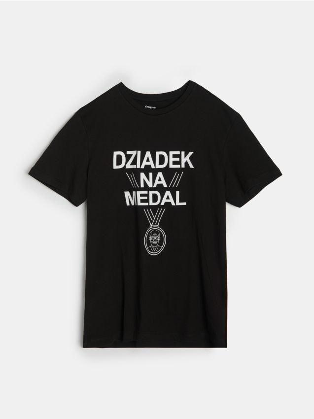 Sinsay - Bawełniana koszulka z napisem na dzień dziadka - czarny