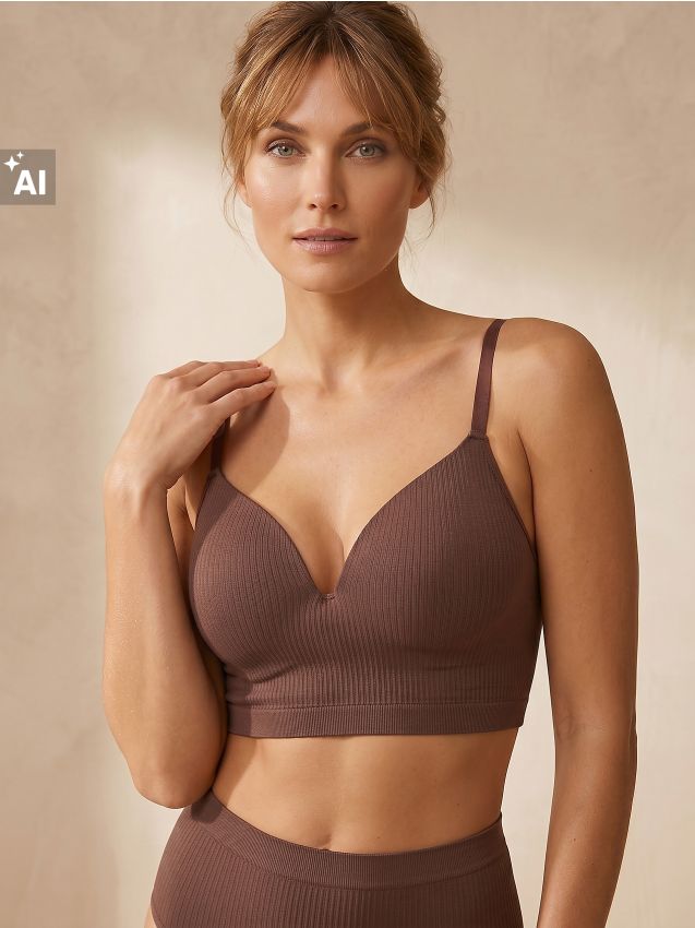 Sinsay - Sutien bralette buretat fără cusături - maro
