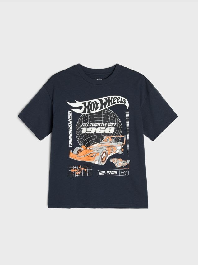 Sinsay - Tricou oversize din bumbac cu imprimeu Hot Wheels - gri-închis