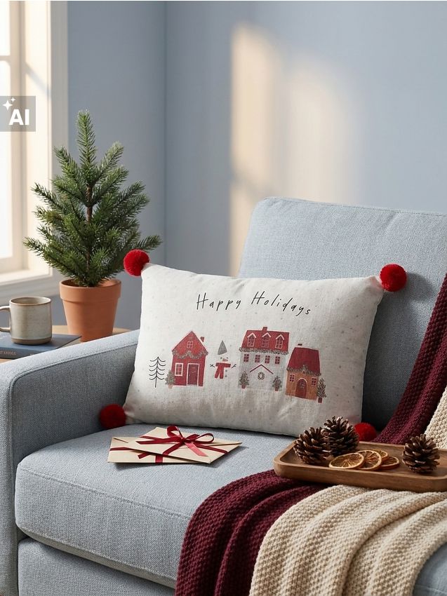 Sinsay - Pernă de Crăciun cu inscripția „Happy Holidays” - multicolor
