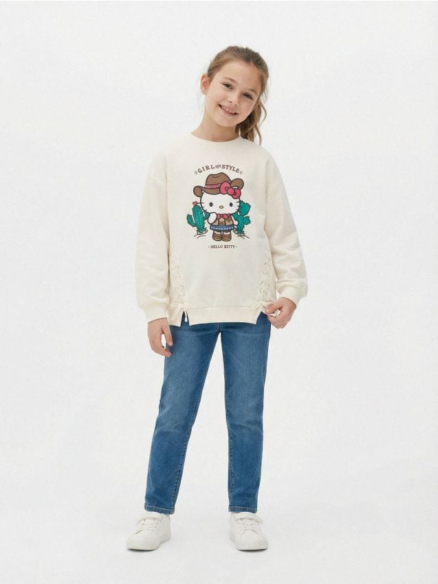 Sinsay - Bluză crewneck cu imprimeu Hello Kitty - crem