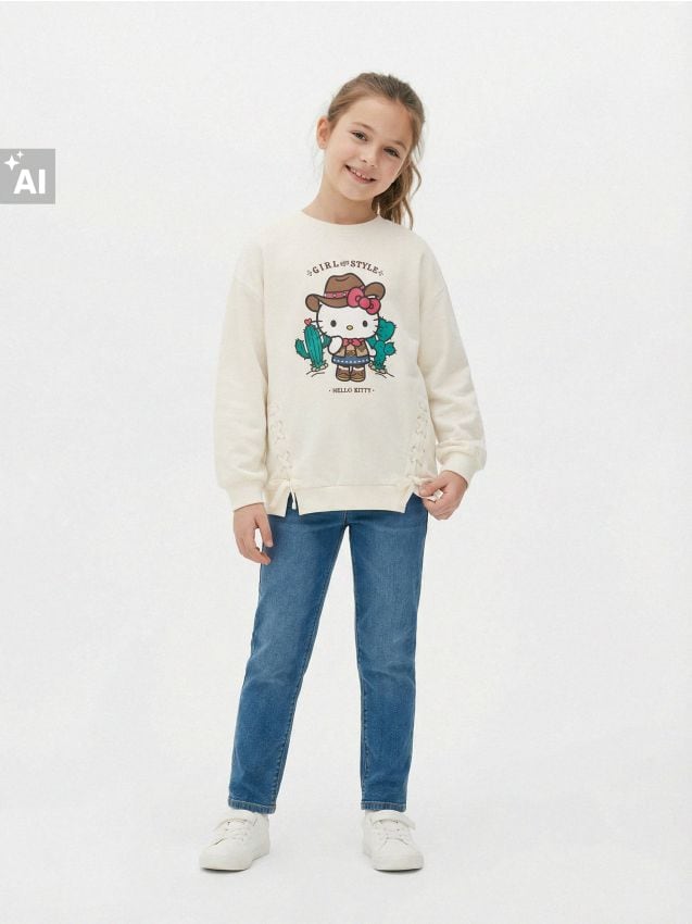 Sinsay - Bluză crewneck cu imprimeu Hello Kitty - crem