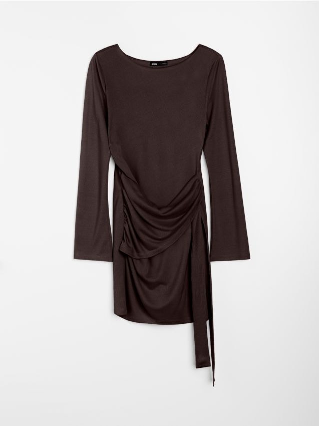 Sinsay - Rochie mini cu fronseuri - maro-închis