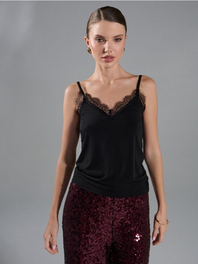 Sinsay - Top s čipkou - čierna