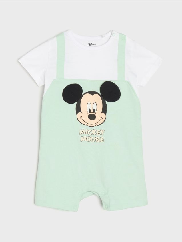 Sinsay - Salopetă din bumbac cu imprimeu Mickey Mouse - verde-mentă