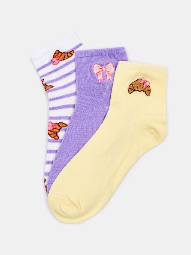 Sinsay - Skarpetki z haftem 3 pack - fioletowy