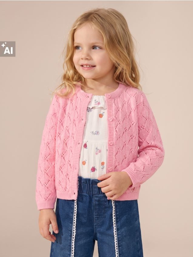 Sinsay - Cardigan din bumbac cu model ajurat - roz