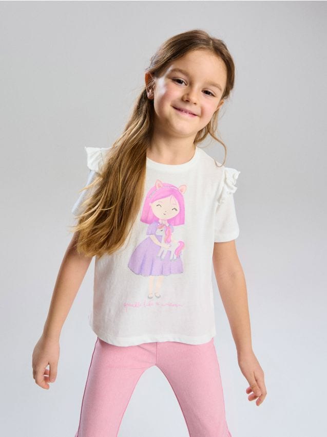 Sinsay - Tricou din bumbac cu imprimeu - crem