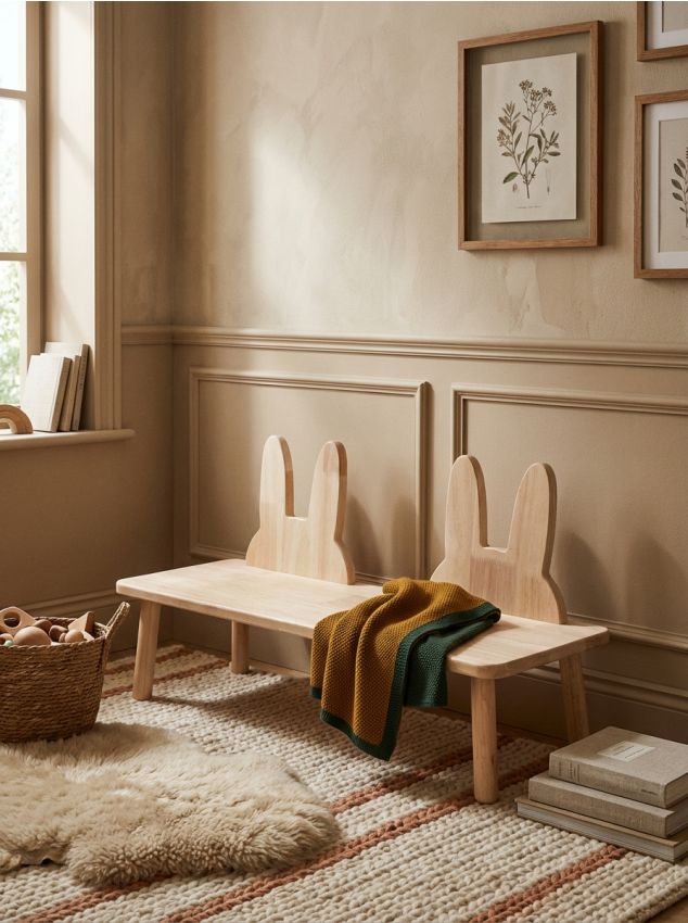 Sinsay - Bancă pentru copii din lemn cu motiv de iepure - bej