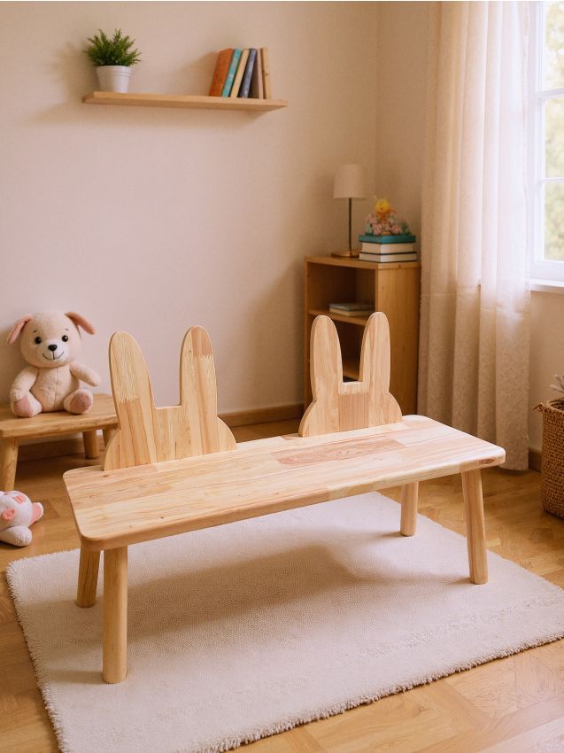 Sinsay - Bancă pentru copii din lemn cu motiv de iepure - bej