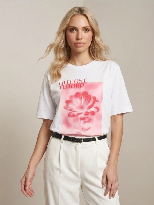 Sinsay - Tricou din bumbac cu imprimeu floral - alb